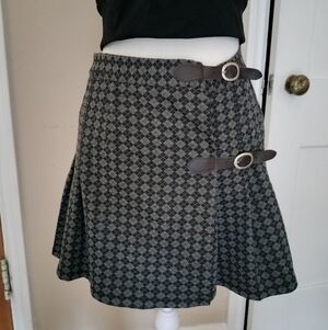 Full Tilt Academia Stylish Gray Checkered Skirt with Buckle Accents